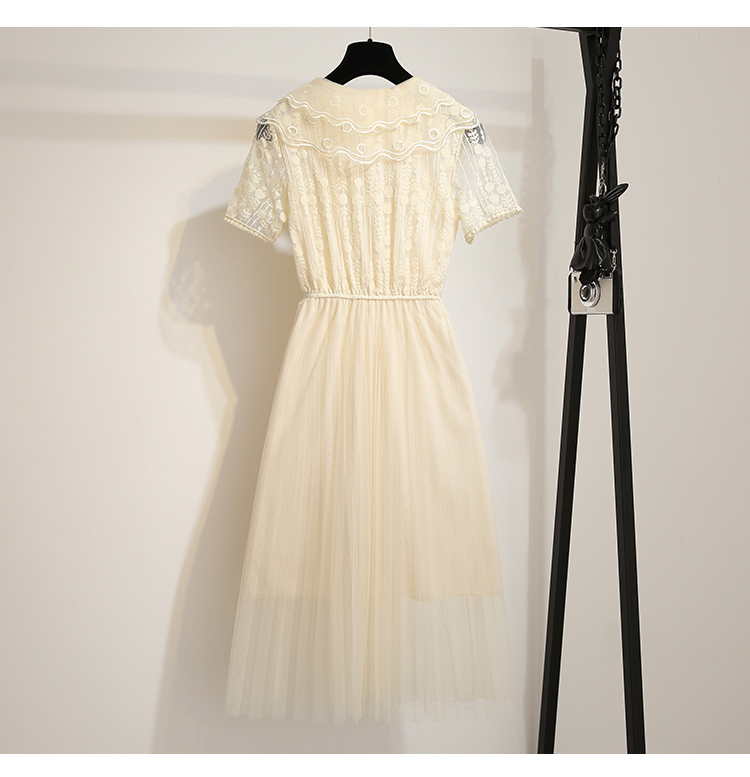 VK旗艦店 韓系刺繡花朵網紗高腰長裙短袖洋裝