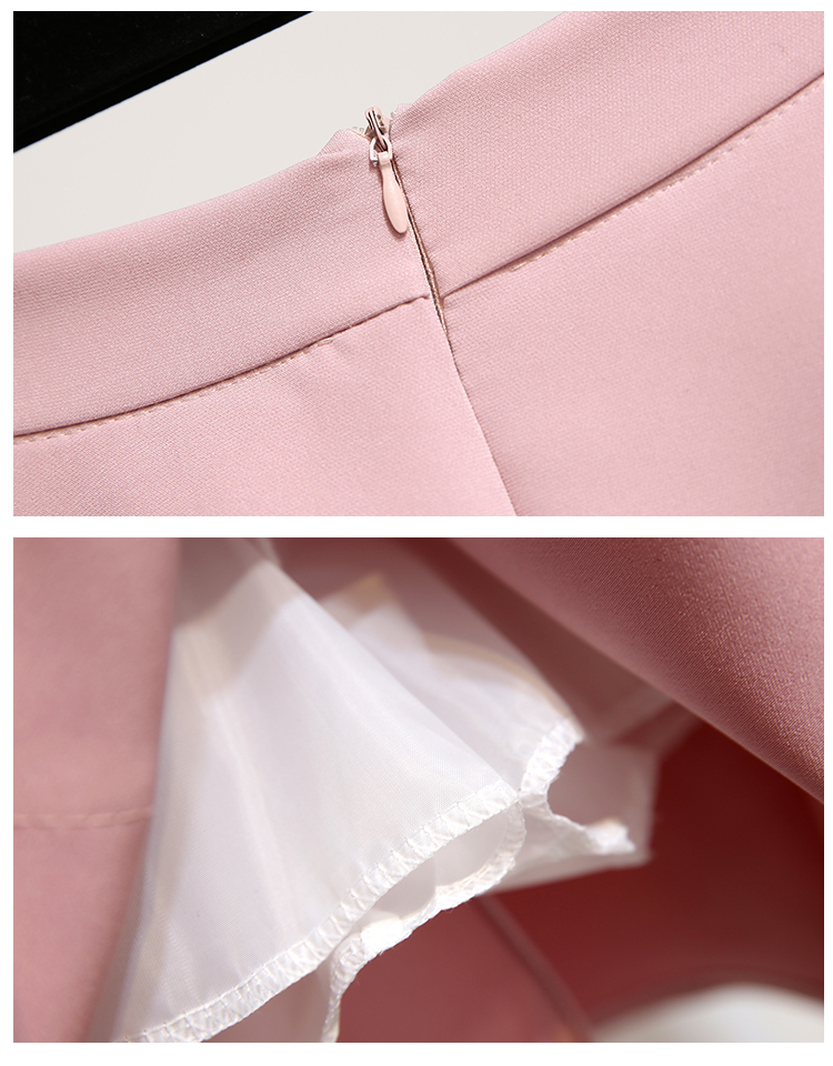 VK旗艦店 韓系拼色木耳邊雪紡衫單排扣裙套裝長袖裙裝