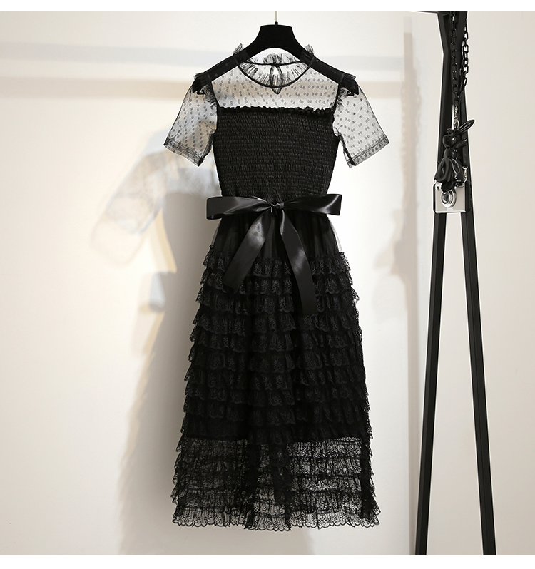 VK旗艦店 韓系復古超仙收腰立領蛋糕裙短袖洋裝