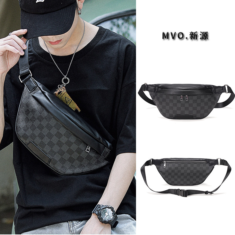 Trendy chest bag men's simple casual shoulder bag fashion plaid tide brand waist bag star with the same style messenger bag