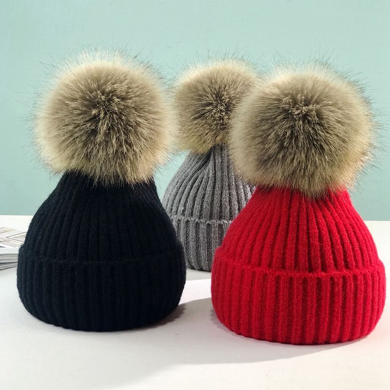 宝宝帽子冬季6个月-8岁1儿童毛线帽2大毛球3