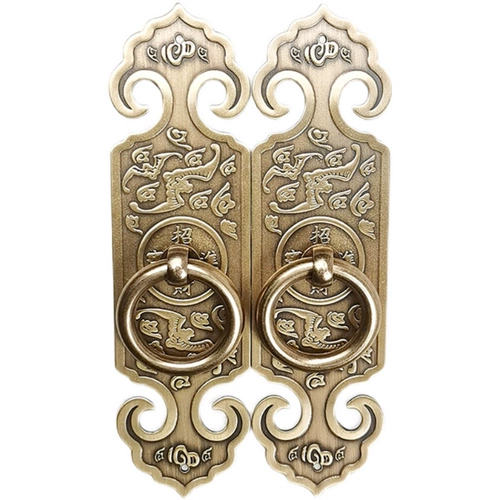 Китайская стиль антикварная чистая медная полоска резные рулевые дверь дверь ретро медная рука ручная рука Желающая летучая мышь одностороннее медное дверное бар