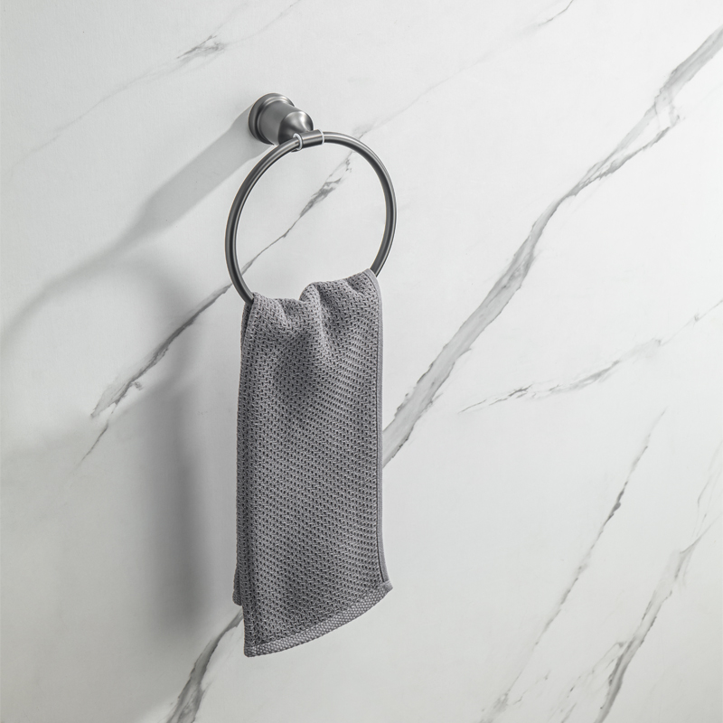 Extremely minimalist gun grey 304 stainless steel rub hand towel ring round towel free from perforated bathroom hardware pendant-Taobao