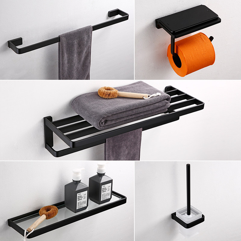 Export to Germany electroplating matte black full copper bath towel rack towel rack powder room rack bathroom hardware pendant