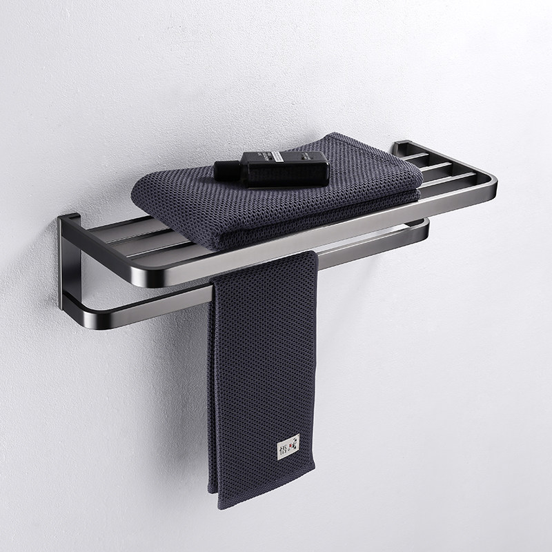 German Gun Grey 304 Stainless Steel Bath Towels Towel Rack Makeup Room Shelve Bathroom Hardware Pendant