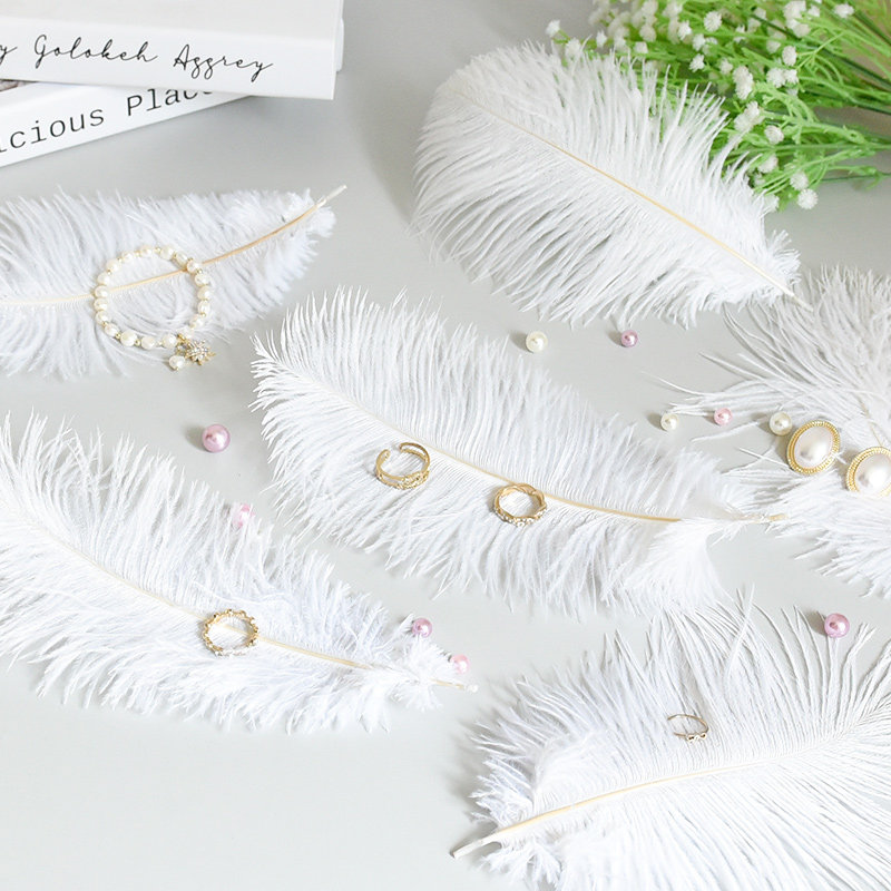 Ins natural ostrich feather powder white jewelry ring photo props nail art hand decoration photography background