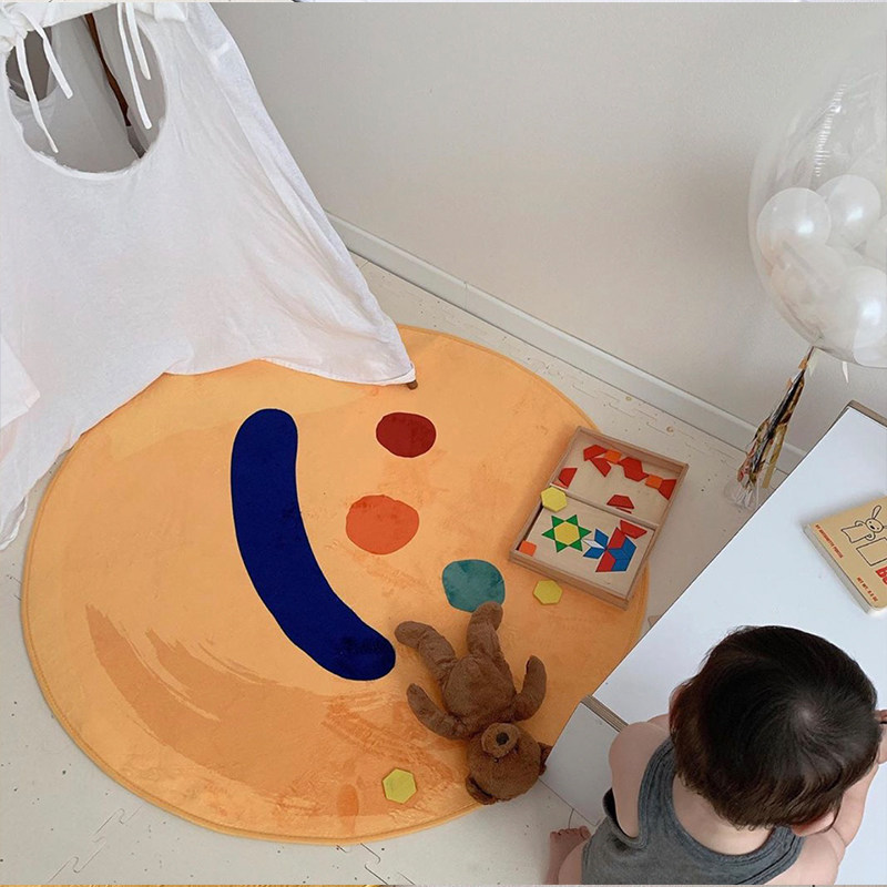 INS Nordic minimalist children's room cartoon carpet smiley floor mat baby bedroom game crawling mat photography props