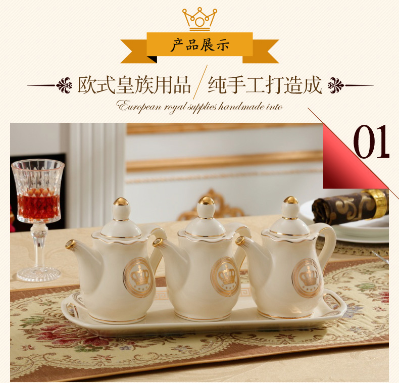 European ceramic oil can suit caster leakproof capped vinegar bottle creative kitchen seasoning box with a cover on it