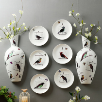 Creative flowers and birds home accessories wall decoration living room wall decoration ornaments three-dimensional ceramic vase hanging plate