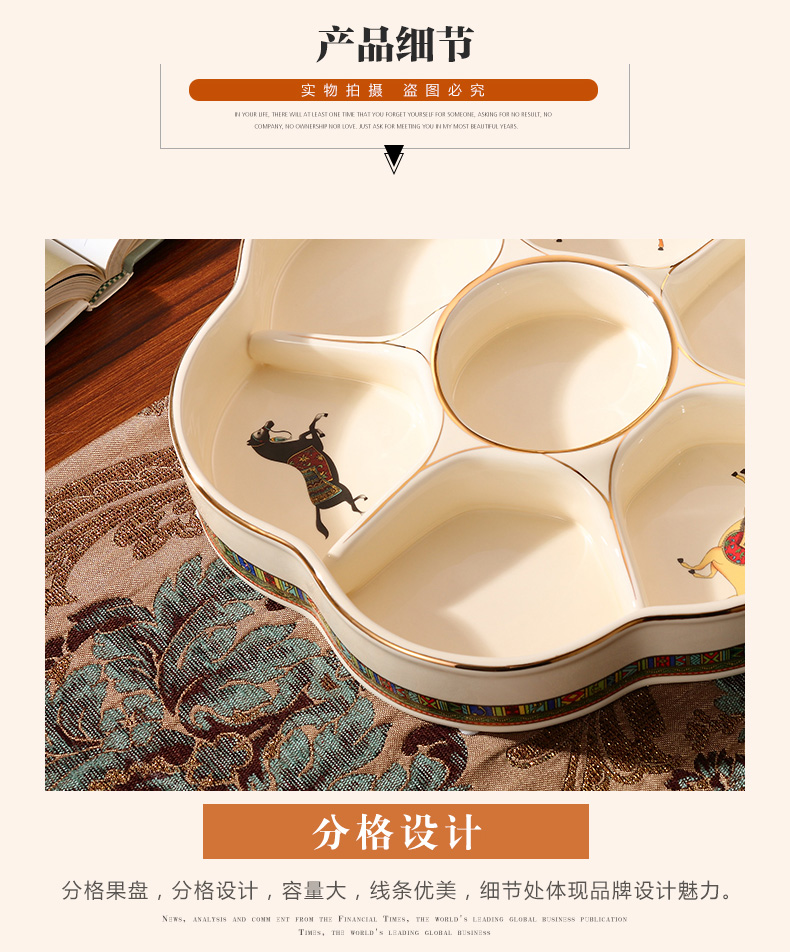 The New snack plate key-2 luxury European - style dry fruit tray frame with cover household ceramics candy dishes sitting room tea table furnishing articles