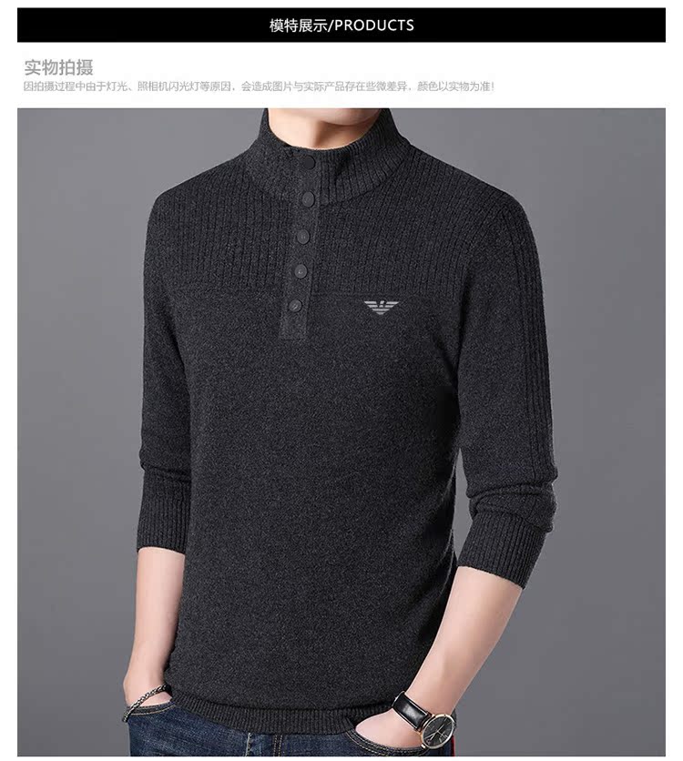 Áo len cashmere nguyên chất cổ áo nam cổ áo Armenia nửa cao cổ áo len nam dày đan đáy áo len áo oversize nam