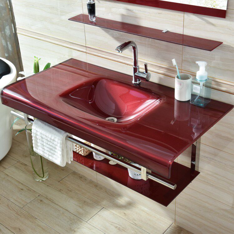 Powder room Tempered glass washbasin Small household wall-mounted ceramic washbasin Household sink bathroom cabinet combination