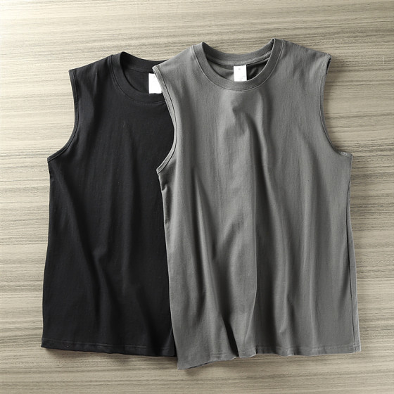 Gao gram of heavy water washing cotton! Summer cool sports vest T -shirts loose casual round collar Hong Kong windless sleeve sweat back