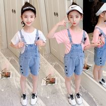 Girls in Summer Cowboy Carrying Pants 2022 New Children's Pants Wearing Foreign Gas Suit Summer Package