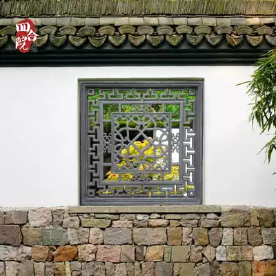 Antique brick carved hollow window Wall flower window Chinese style transparent window 80*80 single-sided square ancient building green brick courtyard window