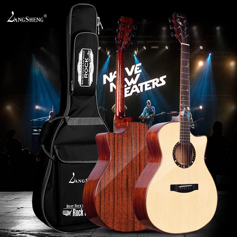 Lang Sing New Product 41 Inch Veneer Ballad Guitar Finger bomb electric box incoming class Students for male and female guitar