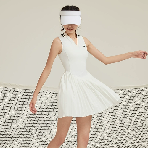Белое теннисное платье, быстросохнущая форма для бадминтона, спортивная мини-юбка, V-образный вырез, облегающий крой