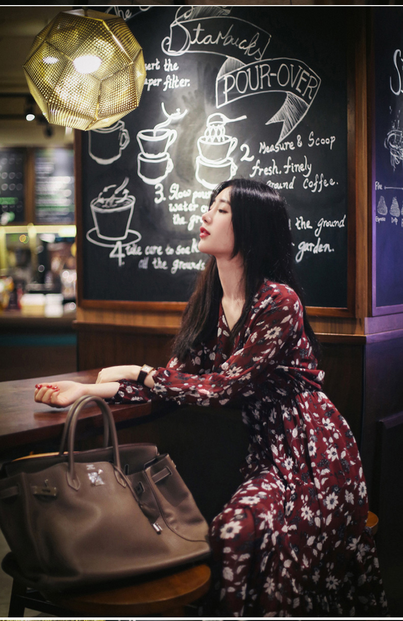 Đầm voan thanh lịch mùa xuân và mùa thu retro 2018 mới thon gọn phiên bản Hàn Quốc của phụ nữ hoa nhỏ rõ ràng một chiếc váy chữ váy chữ a cho người béo