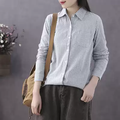 Han Soyi 2019 spring new striped shirt women's long sleeve loose Korean version of Wild base shirt art shirt