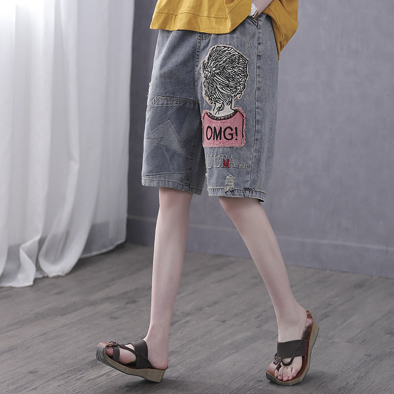 Han Soyi Retro Art Summer 50% Pants Women Pants Port Taste Straight Drum Cloth Heels Embroidered Jeans Woman High Waist 50% Pants