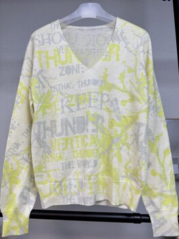 100% sheep wool v-neck sweater for women yellow and green contrast printed soft waxy autumn and winter niche design wool top