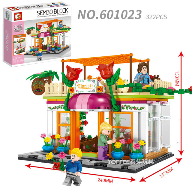 Senbao 601017-24 Small Particle City Convenience Store Ramen Burger Shop Street View Building Assembly Model Building Blocks