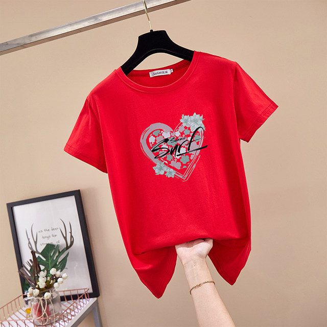 Jianlan large size short-sleeved t-shirt women's clothing 200Jin [Jin is equal to 0.5 kg] loose belly cover thin tops fat sister cotton bottoming shirt trendy