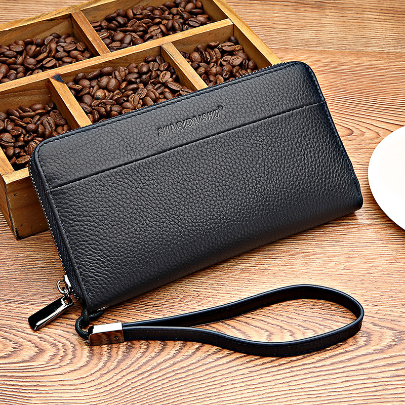 Saki Kangaroo Long Wallet Men's Leather Zipper Wallet Head Layer Cowhide Business Clutch Bag Casual Clutch Bag