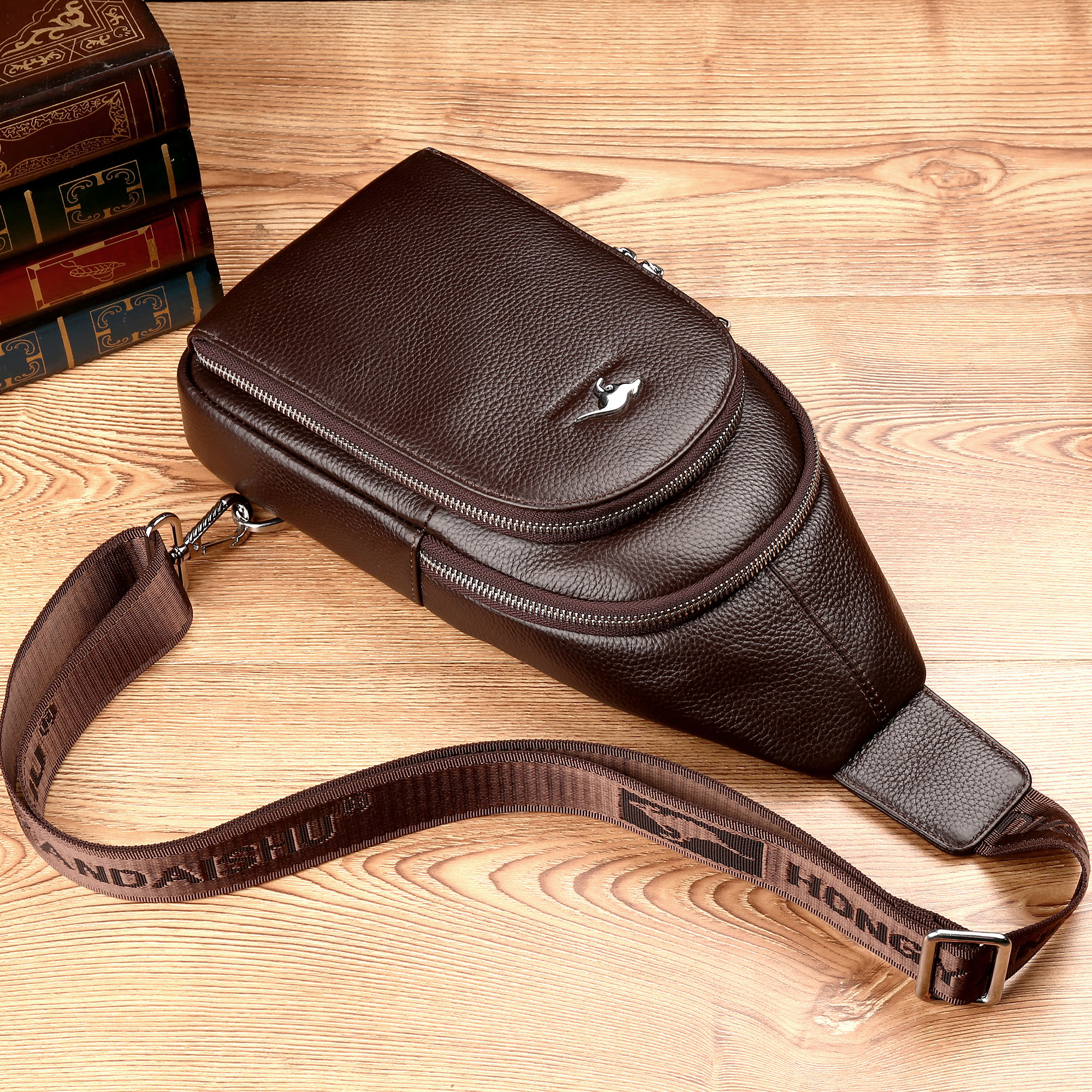 Genuine Leather Hon Rock Kangaroo Chest Bag Men Skew Satchel Casual Men's Head Layer Bull Leather Single Shoulder Bag Korean Version Trendy Men's Bag Small