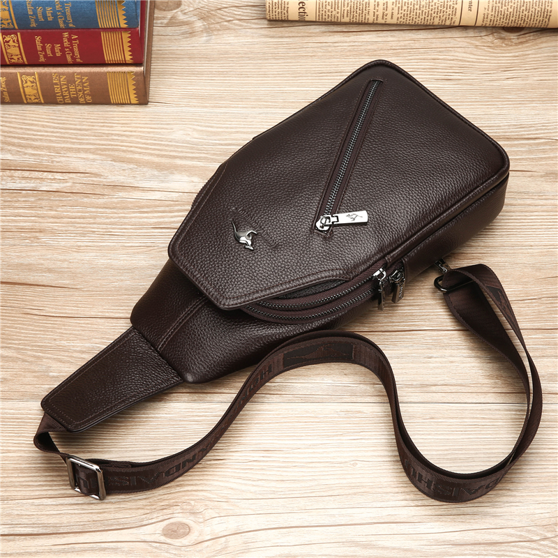 Hon Rock Kangaroo Men's Chest Bag Inclined Shoulder Slanted Satchel leather Leather Tide Single Shoulder Baotou layer Bull Leather Chest front Shoulder Bag Leisure Tide