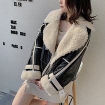 KATY winter new imported wool fur one-piece coat female crack pattern young motorcycle fur coat