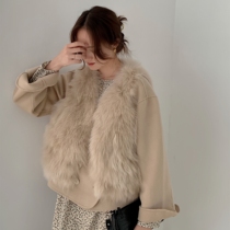 KATY autumn and winter New wool woolen jacket womens short fox fur vest two-piece set Young