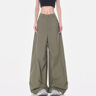 Ken Studio Spicy Girl Street Style Design Silhouette Cargo Pants Women's Summer New Straight High-Waisted Wide-Leg Pants