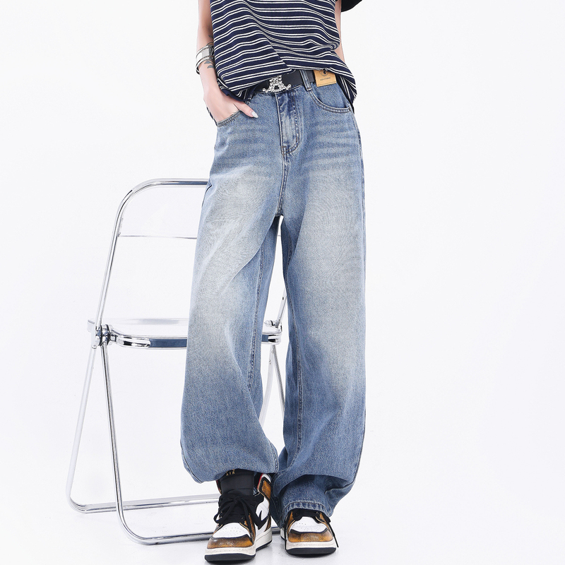 [Bee Happy Club] Kenabstudio Retro Washed Loose Straight-Leg Jeans Versatile Wide-Leg Pants