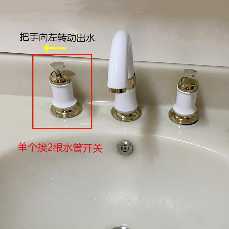 European-Style White Three-Hole Basin Faucet with Hot and Cold Switch, Bathroom Double-Handle Gold Four-Hole Four-Piece Faucet Set European-Style White Three-Hole Basin Faucet with Hot and Cold Switch, Bathroom Double-Handle Gold Four-Hole Four-Piece Faucet Set