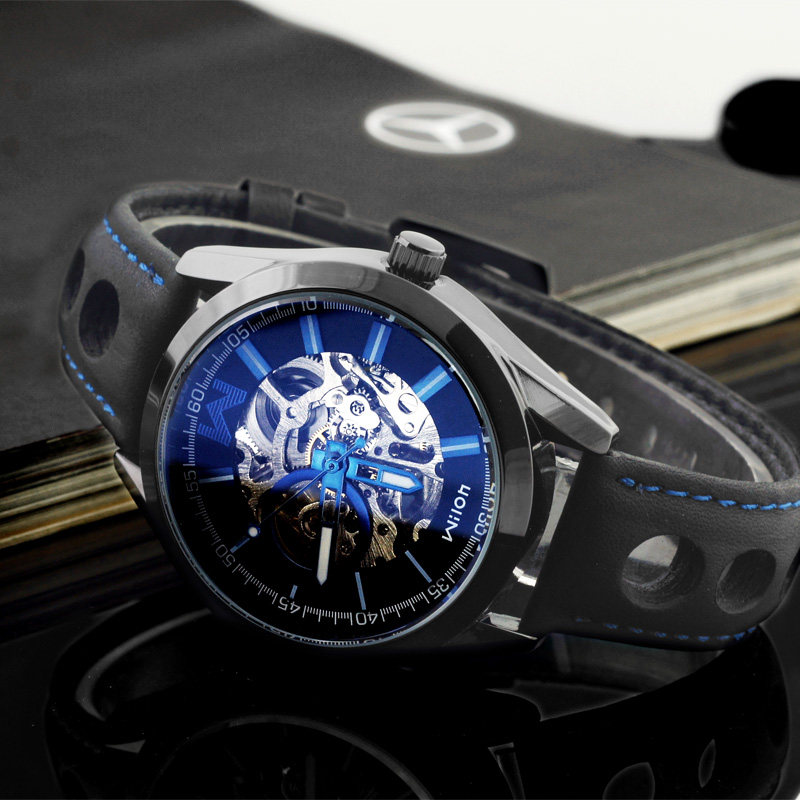 Мужские автоматические механические часы-скелетон, водонепроницаемые, с большим циферблатом, модные повседневные