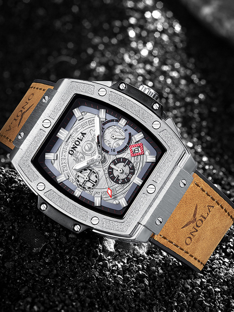 Мужские модные полностью автоматические механические часы, квадратный циферблат, многофункциональные