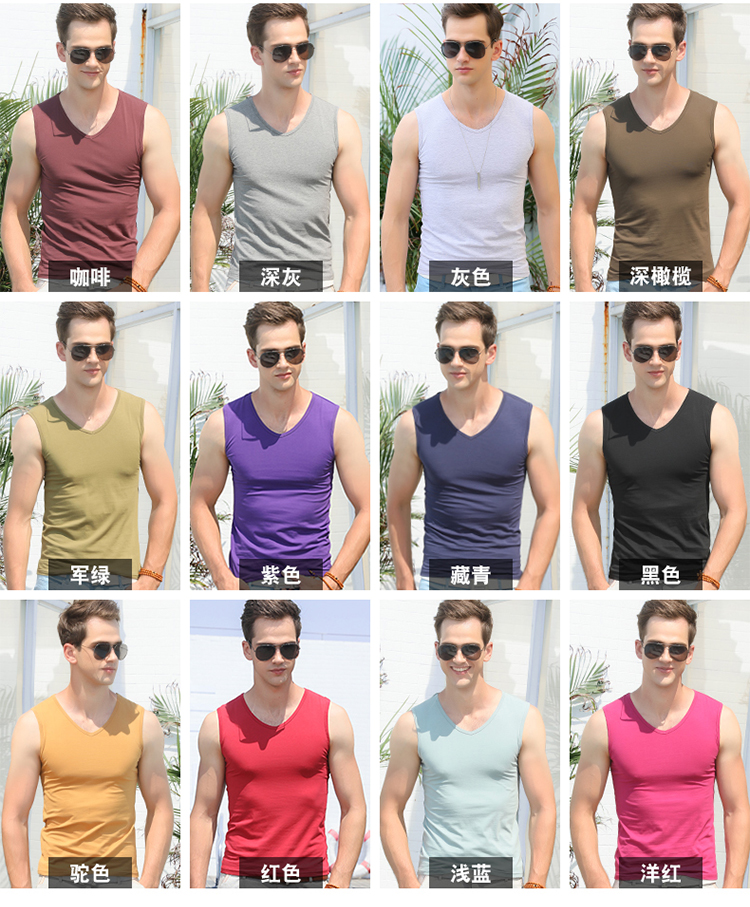 Của nam giới cotton màu đen rộng vai cắt thêu kích thước lớn vest vest không tay T-Shirt nam mới đàn hồi đáy áo sơ mi