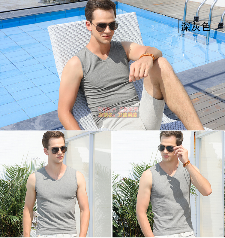 Của nam giới cotton màu đen rộng vai cắt thêu kích thước lớn vest vest không tay T-Shirt nam mới đàn hồi đáy áo sơ mi