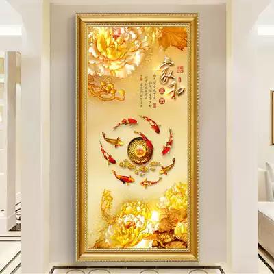 New Golden peony nine fish pattern Jufu home and rich Chinese style entrance entrance with frame decoration painting modern aisle