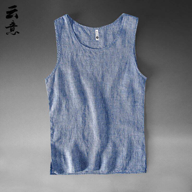 Pure Linen Vest for Men, Summer Thin Large Size Beach Loose Sleeveless Linen Shirt, Solid Color Sleeveless Undershirt