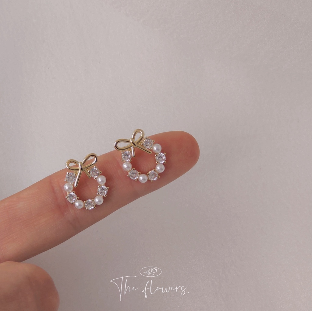 GANMOGU advanced design sense temperament female earrings silver needle small pearl earrings earrings clip diamond bow