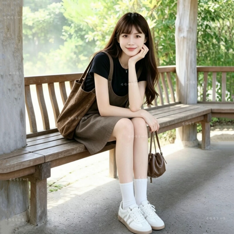 Maternity Set for Summer: Korean-Style Loose, Casual, Age-Reducing Suspender Dress + Short-Sleeve T-Shirt Top for Petite Women Maternity Set for Summer: Korean-Style Loose, Casual, Age-Reducing Suspender Dress + Short-Sleeve T-Shirt Top for Petite Women