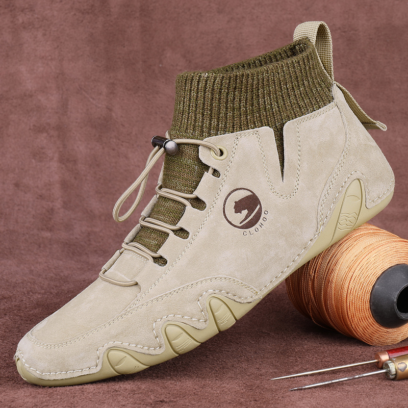 Western Regions camel leather octopus high leather shoes men's breathable and comfortable trend board shoes men's elastic belt