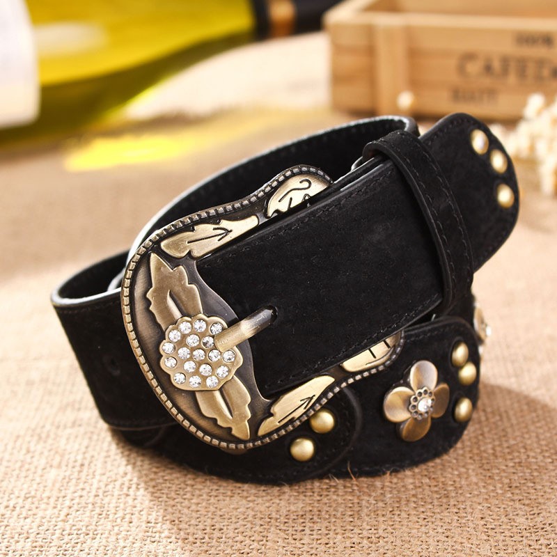 Phiên bản Hàn Quốc của phụ nữ retro vành đai phụ nữ rhinestone dát phụ nữ da lợn đinh tán vành đai quần jean vành đai mở rộng - Thắt lưng thắt lưng công an
