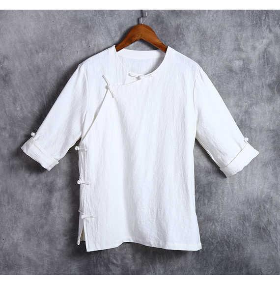 Bộ đồ Trung Quốc Tang Hanfu Quần áo nam phong cách Trung Quốc lay áo sơ mi lanh mùa xuân và hè thời trang nam nữ