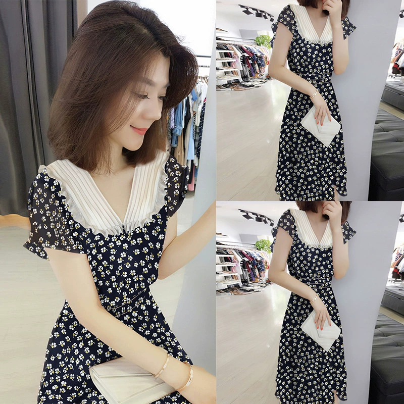 Đầm châu âu hè 2021 hàng mới âu nữ hàng Pháp khí chất phong cách Hepburn là đầm voan hoa mỏng - váy đầm