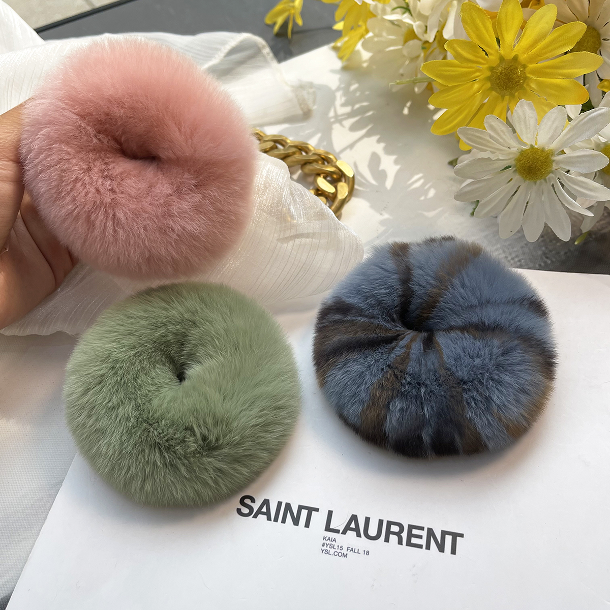 Simple Style Solid Color Rabbit Fur Hair Tie display picture 3