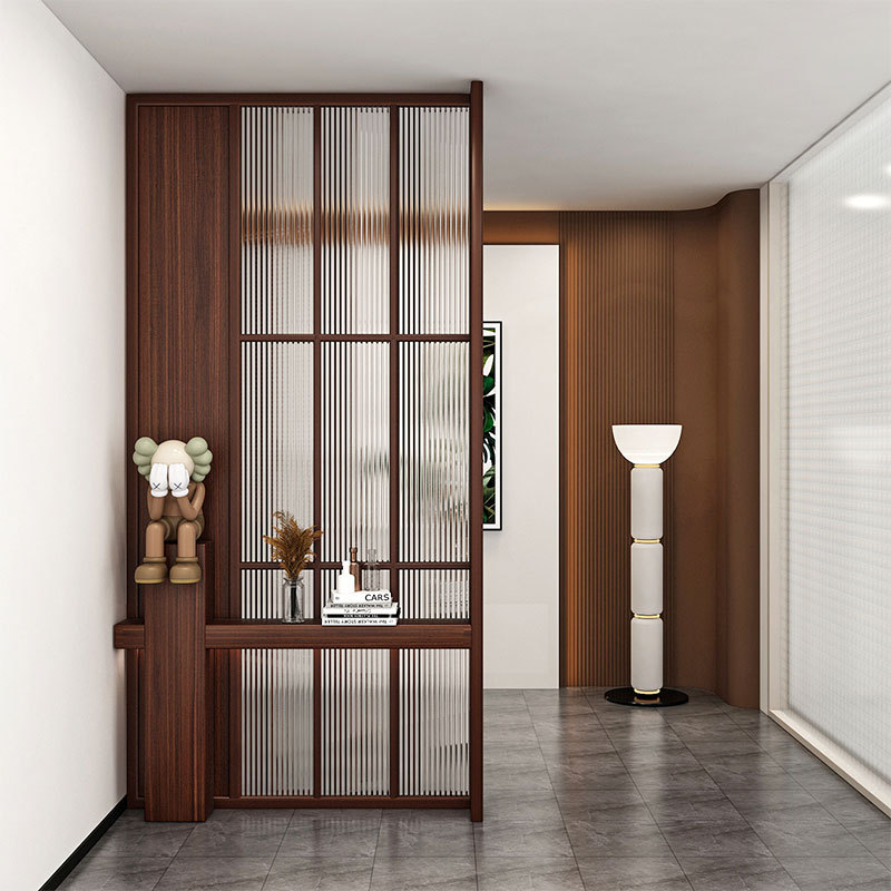 Solid Wood Long Rainbow Glass Screen Partition for Living Room, Entrance, Dining Room Decoration, Simple Modern Shelving Unit