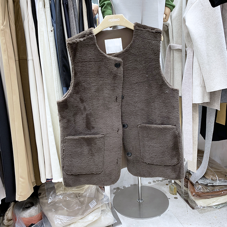 Hàn Quốc ulzzang2018 mùa đông mới phong cách non-machi đơn giản màu rắn khóa túi áo vest nữ giản dị áo khoác nữ